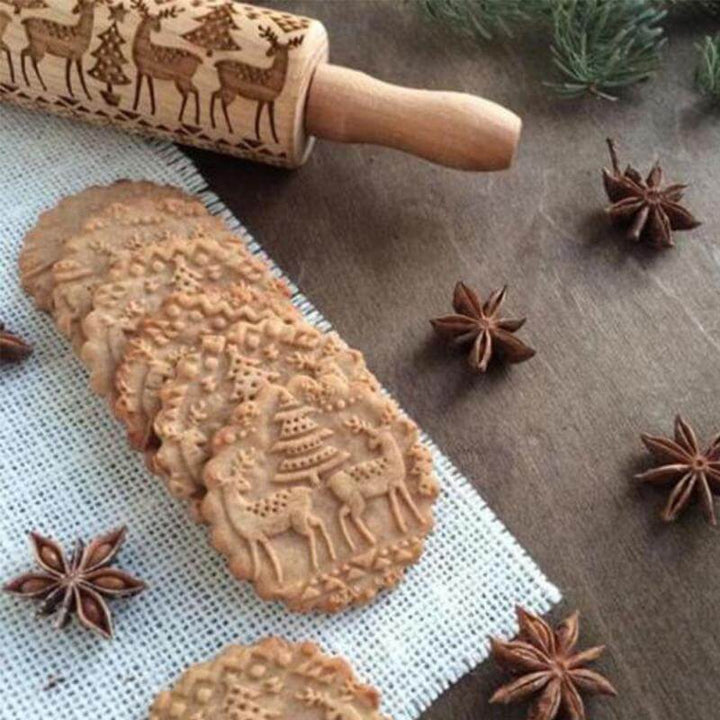 Rouleau à pâtisserie gaufré - bois - 43 cm