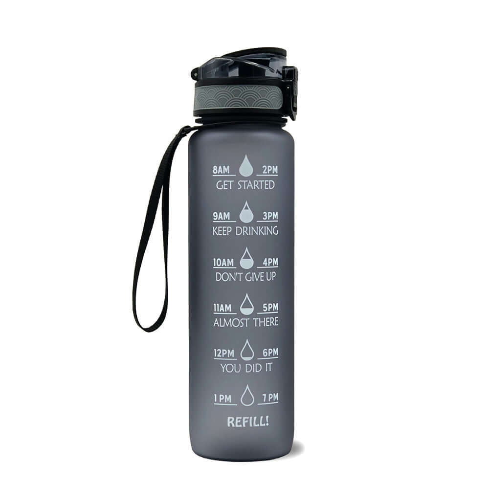 1L Trinkflasche mit Zeitmarkierung & Strohhalm
