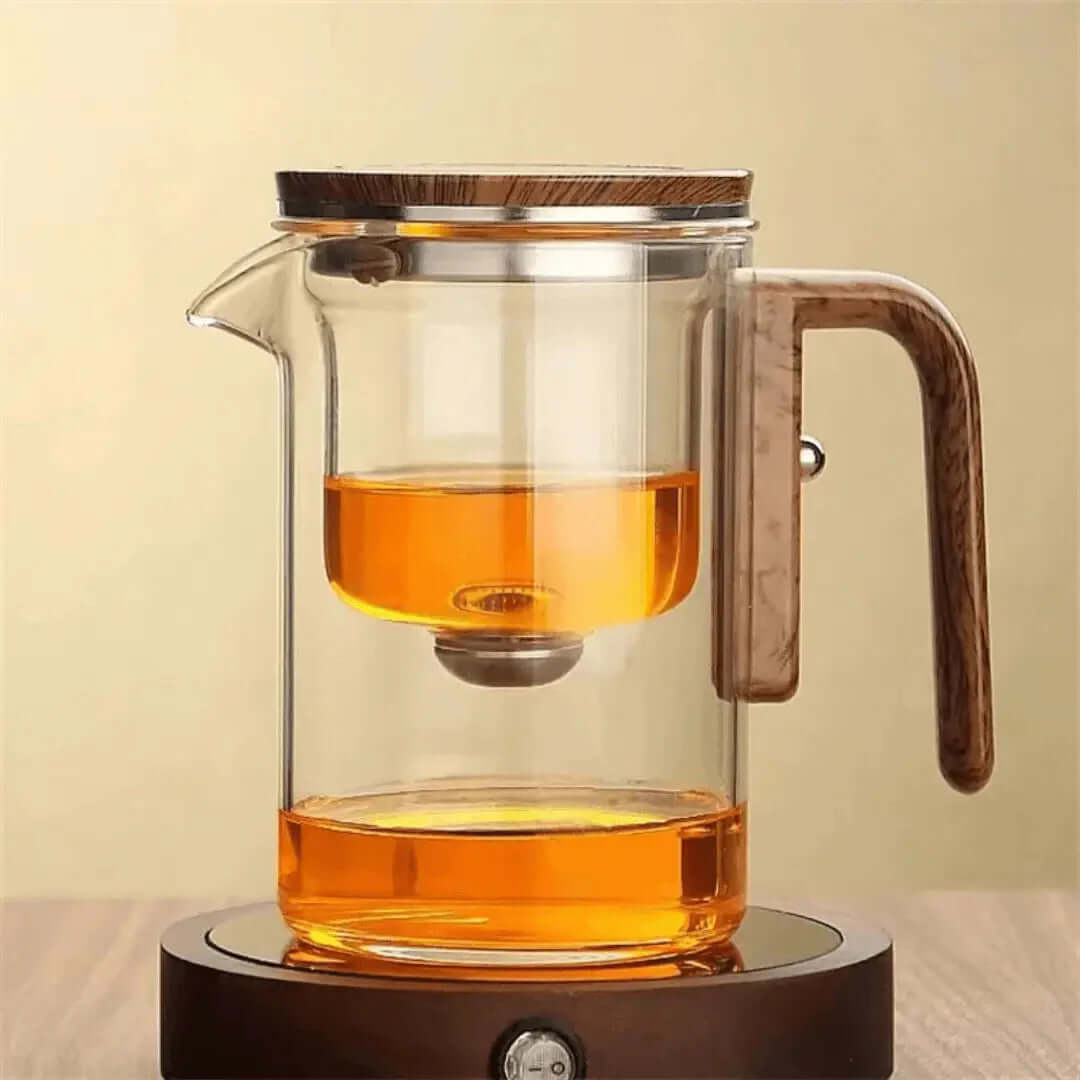 Glas-Teekanne mit Holzgriff - Eleganter Teegenuss