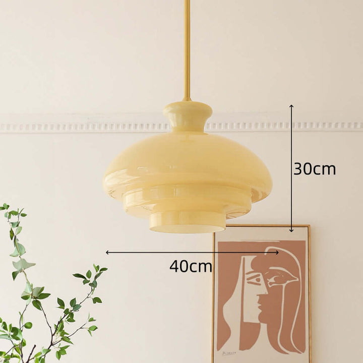 Cremegelbe Bauhaus Pendelleuchte Glas