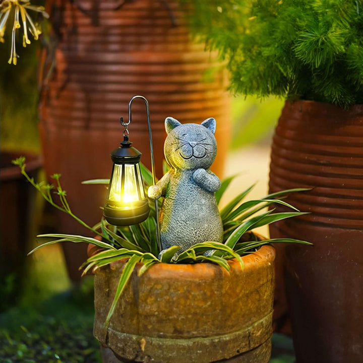 Figurine de chat solaire décorative de jardin lumineuse