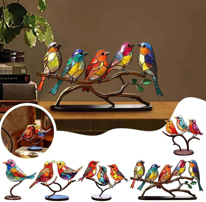 Dekorative Vogel-Skulptur - Bunte Vögel auf Zweig