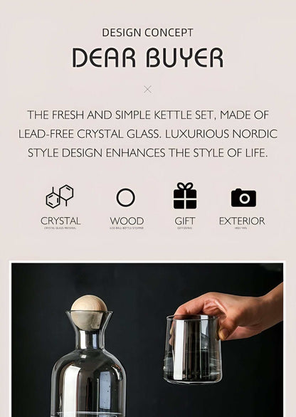 Élégante carafe en verre avec couvercle en bois
