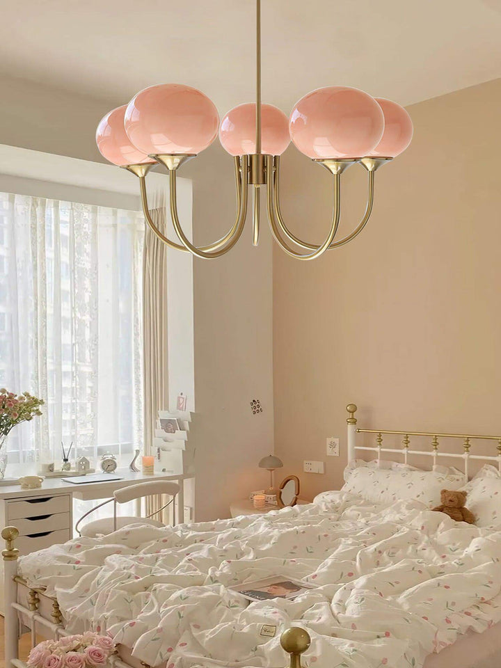 Moderner Kronleuchter mit Rosa Glasschirmen