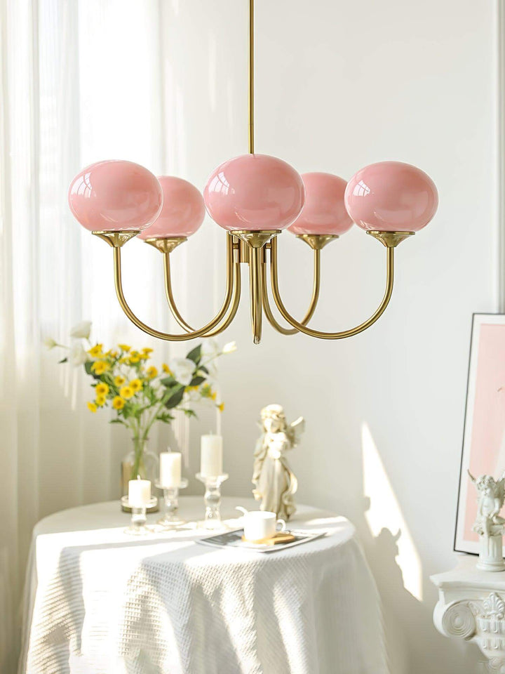 Moderner Kronleuchter mit Rosa Glasschirmen