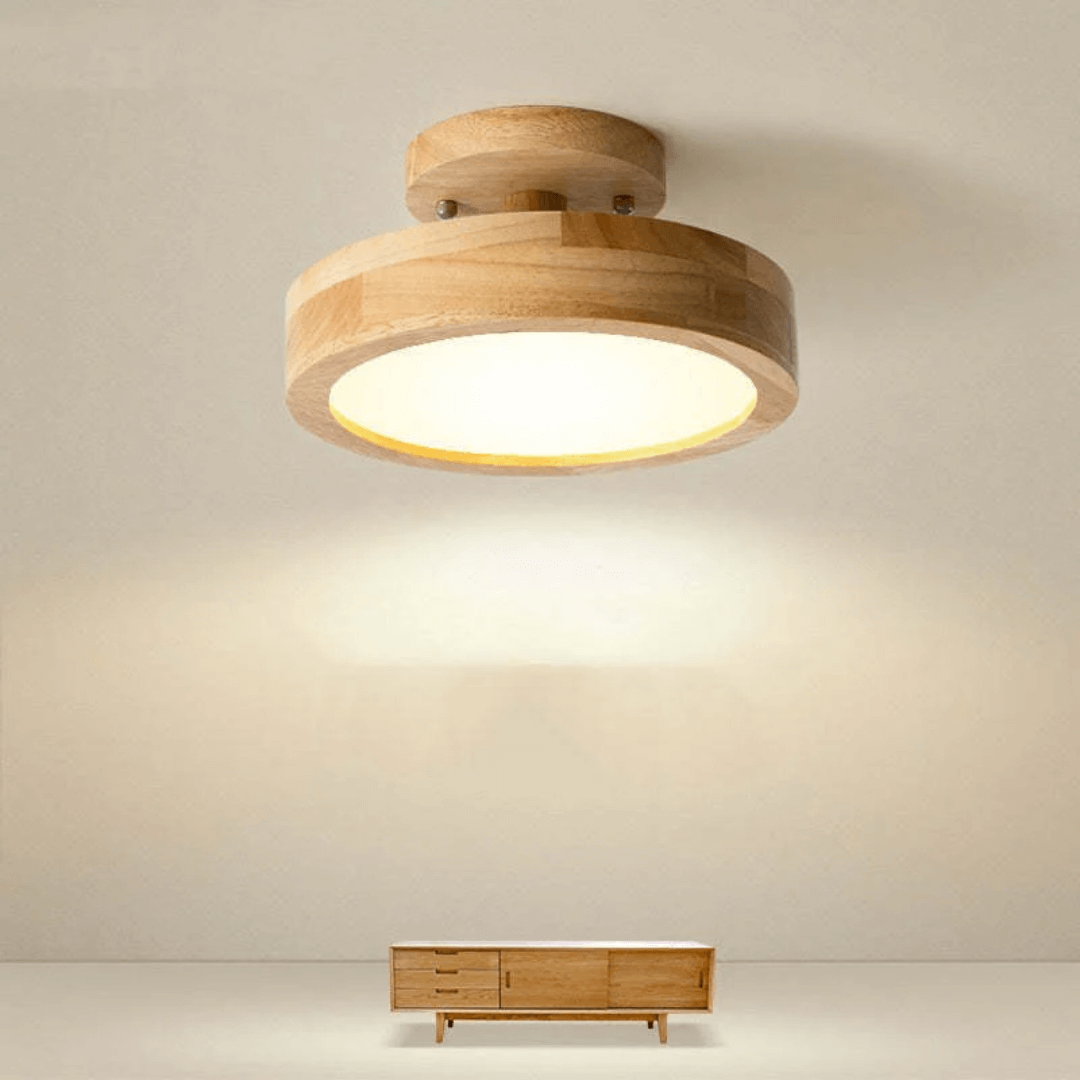 Moderne Runde LED Deckenleuchte Holz Acryl