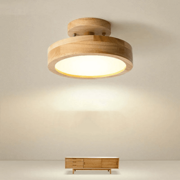 Moderne Runde LED Deckenleuchte Holz Acryl