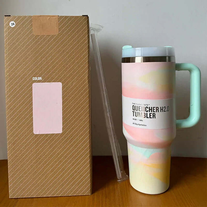 40oz Isolierter Edelstahl Reisebecher mit Griff & Strohhalm