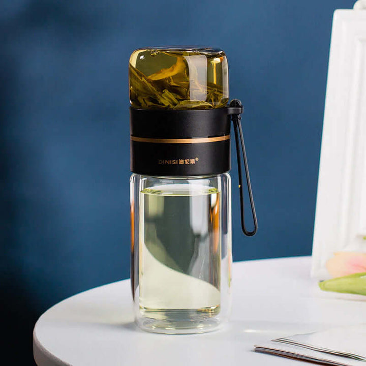 Bouteille à thé en verre à double paroi avec passoire en acier inoxydable