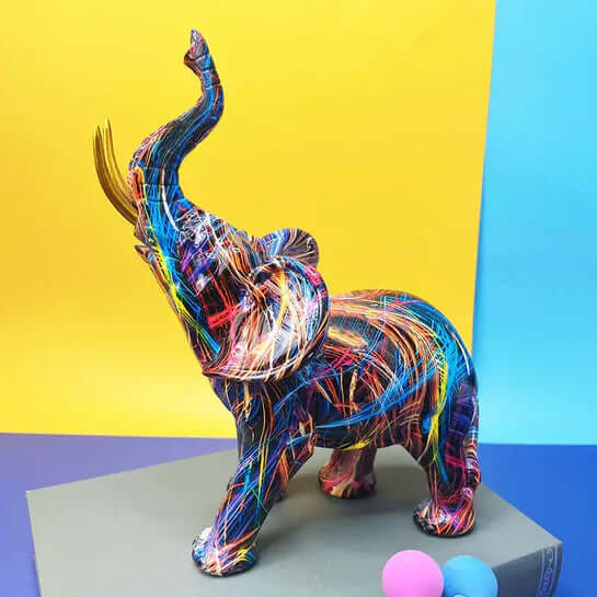 Bunte Elefanten-Skulptur Dekofigur Harz Modern