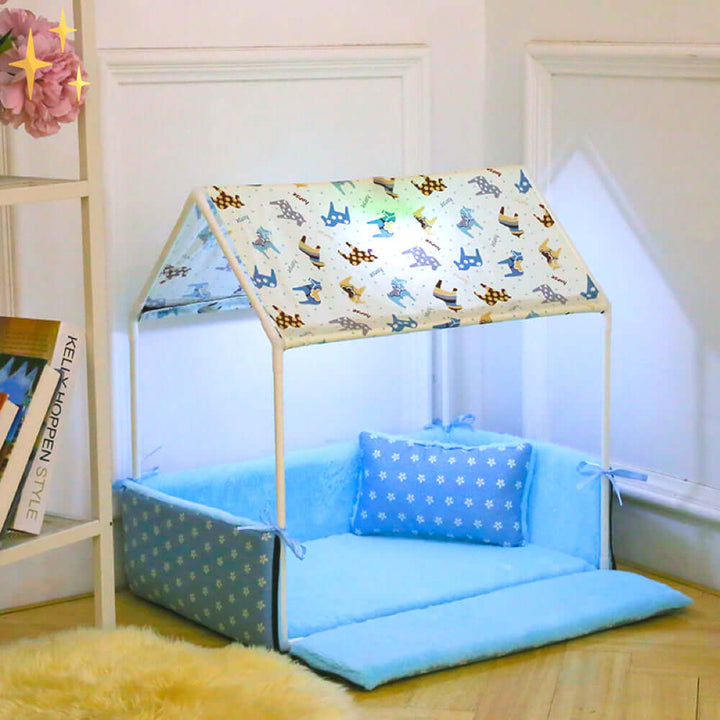 Grotte de couchage en polaire confortable avec toit et oreiller
