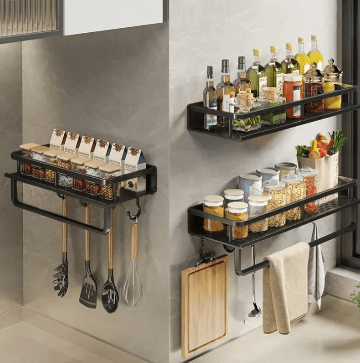 Étagère de cuisine noire - étagère murale moderne