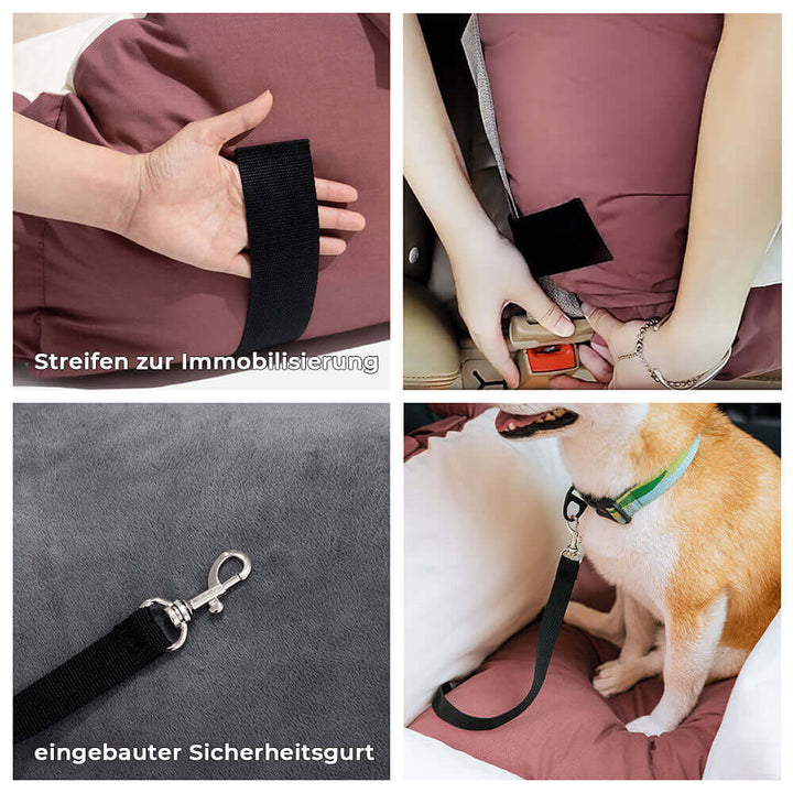 Panier de voiture sécurisé pour chien avec coussin de protection