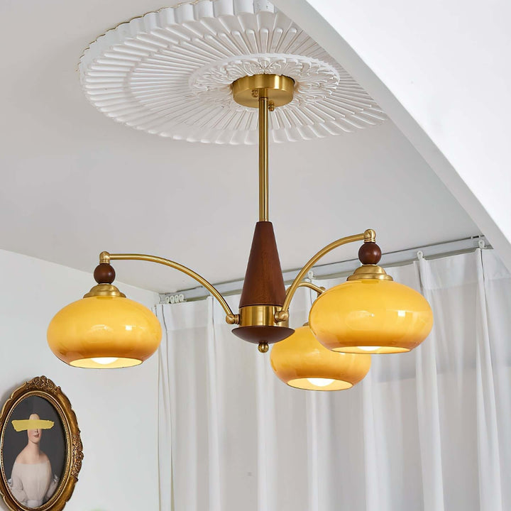 Lustre rétro en bois et laiton