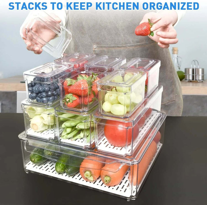 10er Set Stapelbare Kühlschrank-Organizerboxen