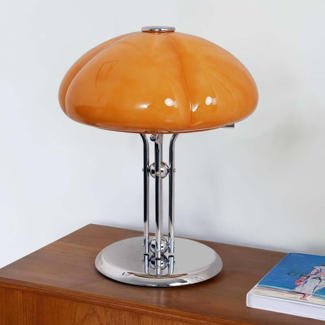 Pilz Design Tischlampe Glas Bernstein