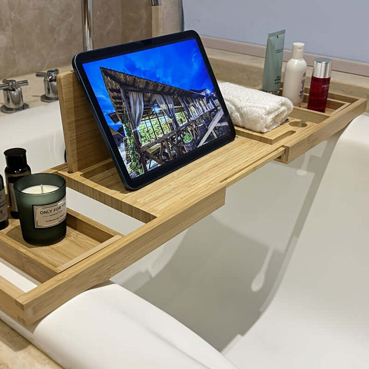 Verstellbare Bambus Badewannenablage