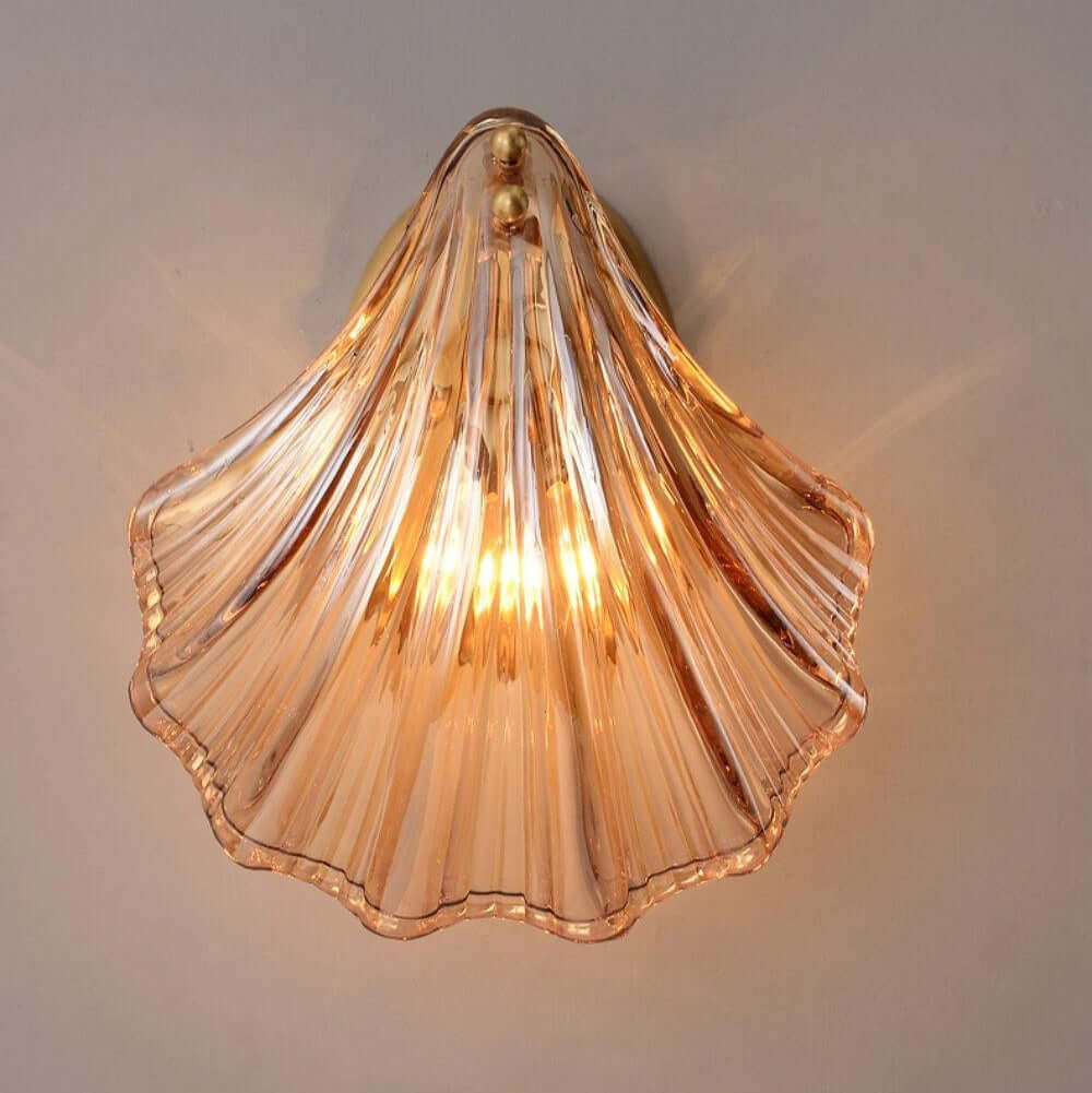 Muschel Wandleuchte aus Messing & Glas