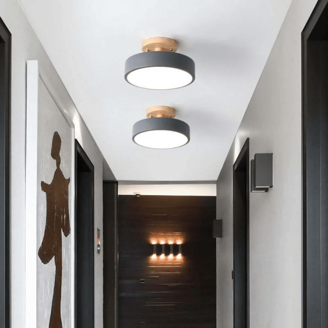 Moderne Runde LED Deckenleuchte Holz Acryl
