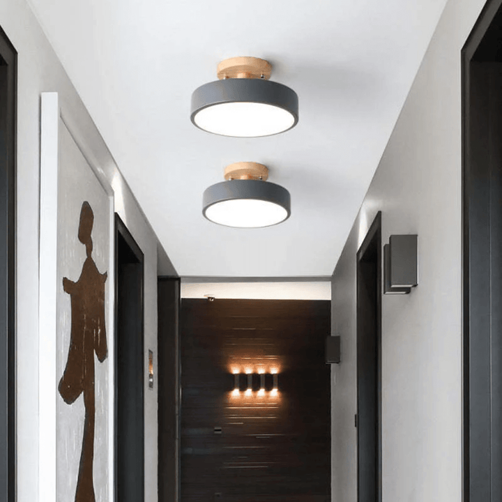 Moderne Runde LED Deckenleuchte Holz Acryl