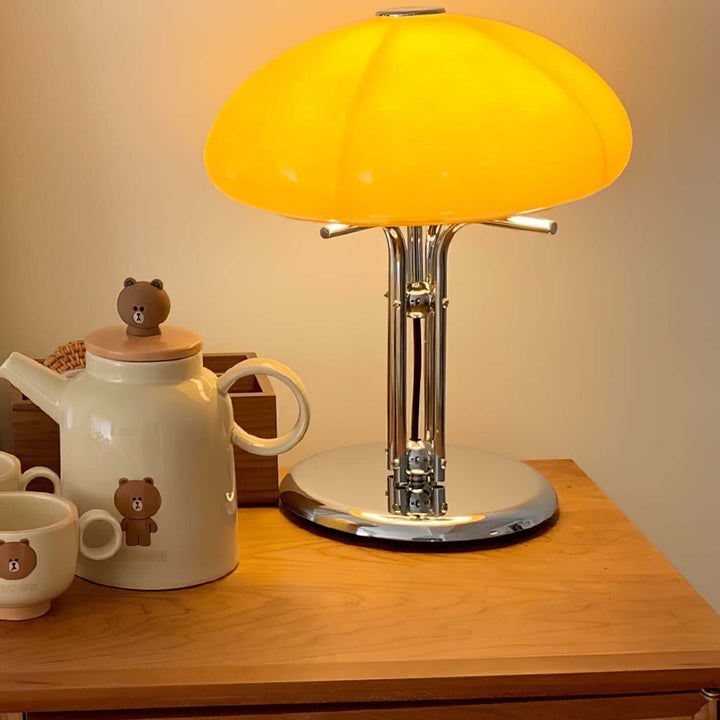 Pilz Design Tischlampe Glas Bernstein