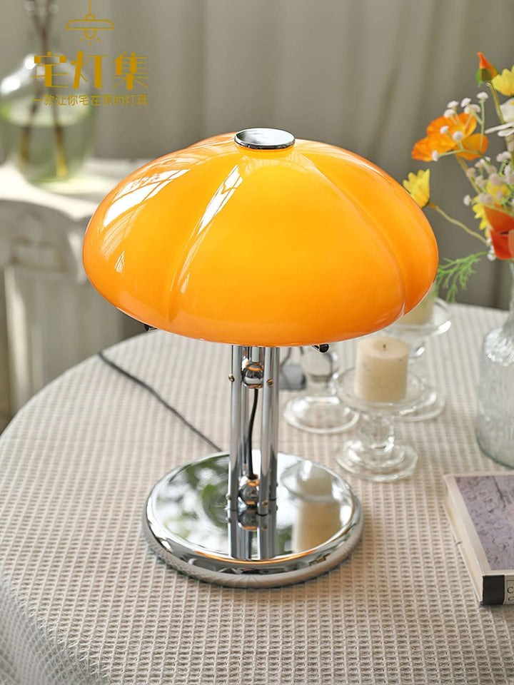 Pilz Design Tischlampe Glas Bernstein
