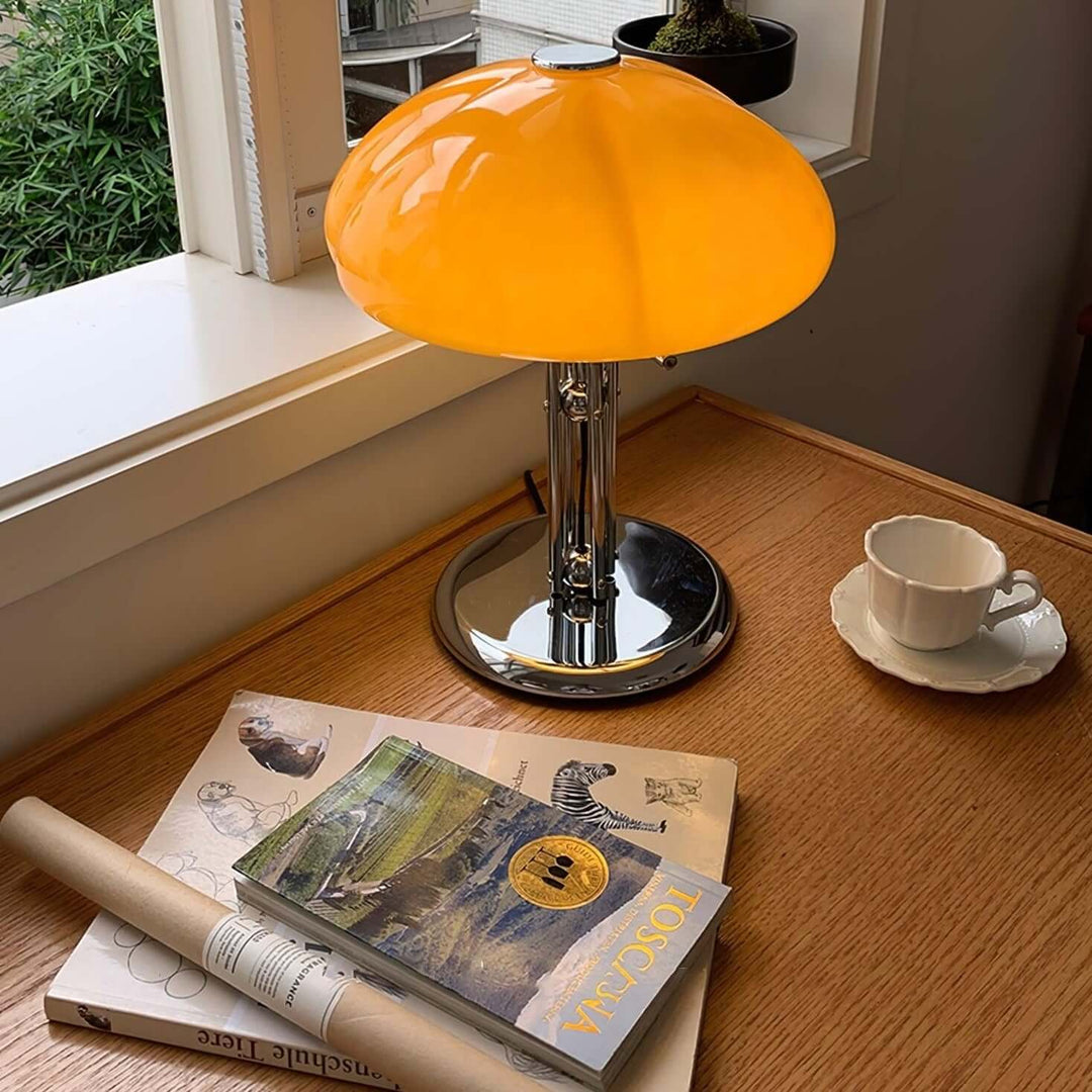 Pilz Design Tischlampe Glas Bernstein