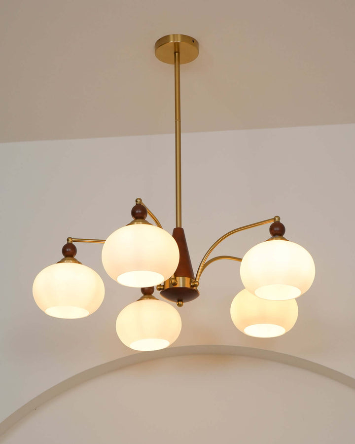 Lustre rétro en bois et laiton