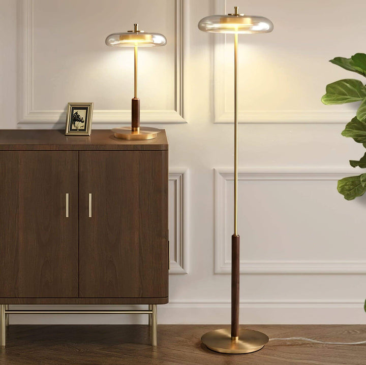 Designer Tischleuchte Modern Glas Holz Metall