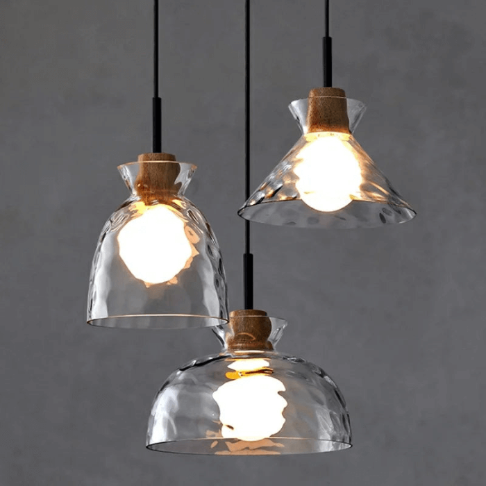 Elegante Glas-Pendelleuchte Hängelampe Holz