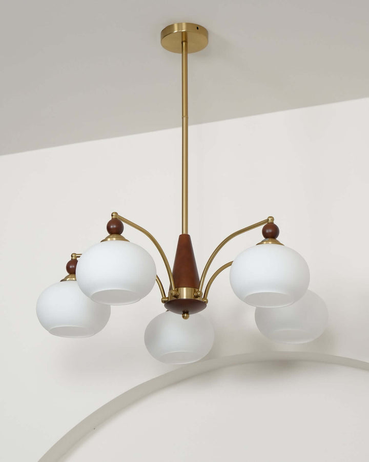 Lustre rétro en bois et laiton