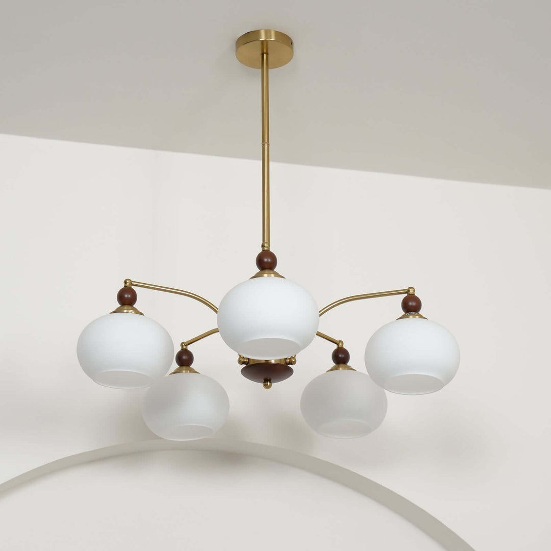Lustre rétro en bois et laiton