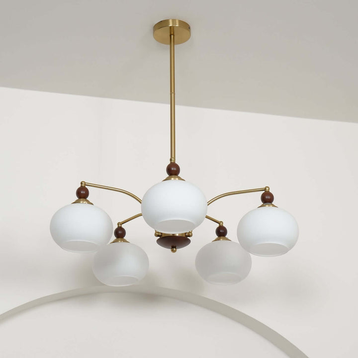 Lustre rétro en bois et laiton