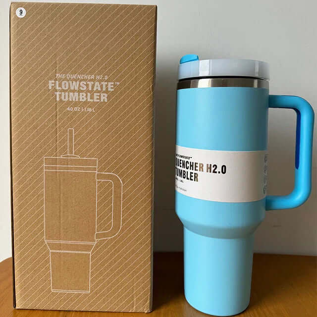 40oz Isolierter Edelstahl Reisebecher mit Griff & Strohhalm