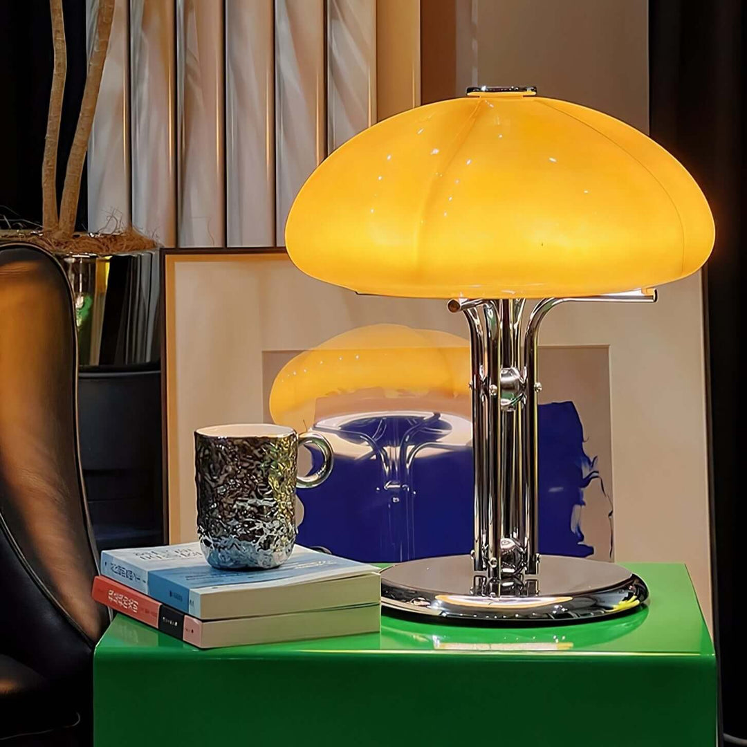 Pilz Design Tischlampe Glas Bernstein