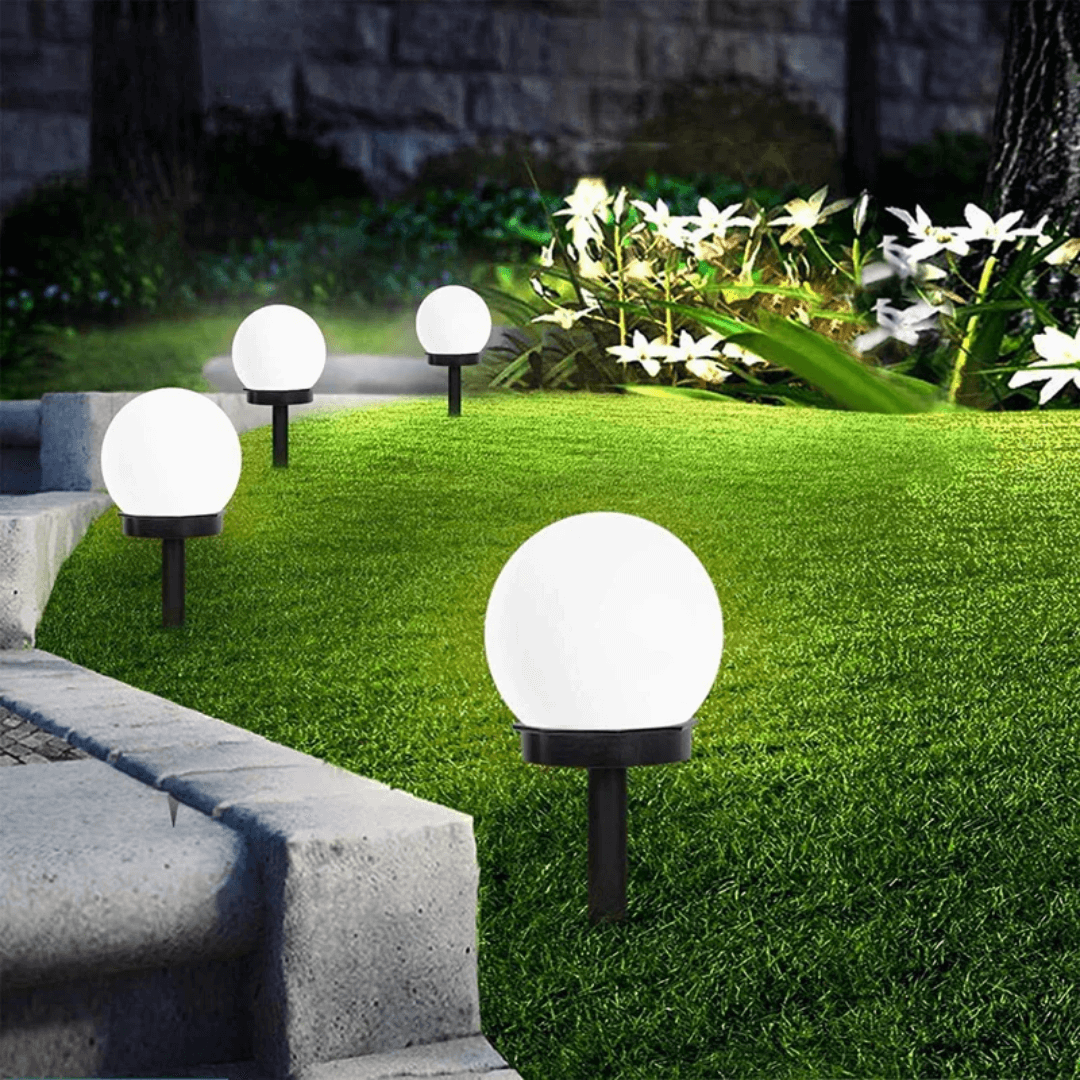 3er Set Solar Gartenkugeln LED Wasserdicht - Weiß