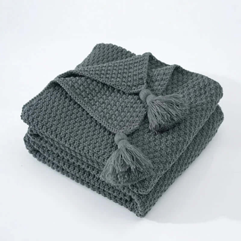 Couverture tricotée douillette à franges - couverture en laine douce