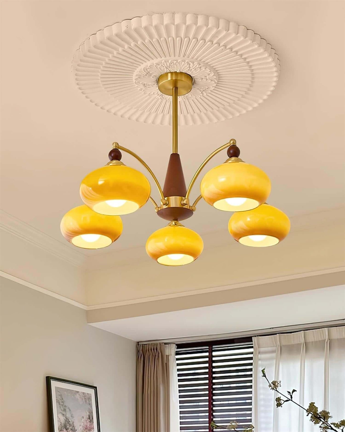 Retro Kronleuchter Holz & Messing