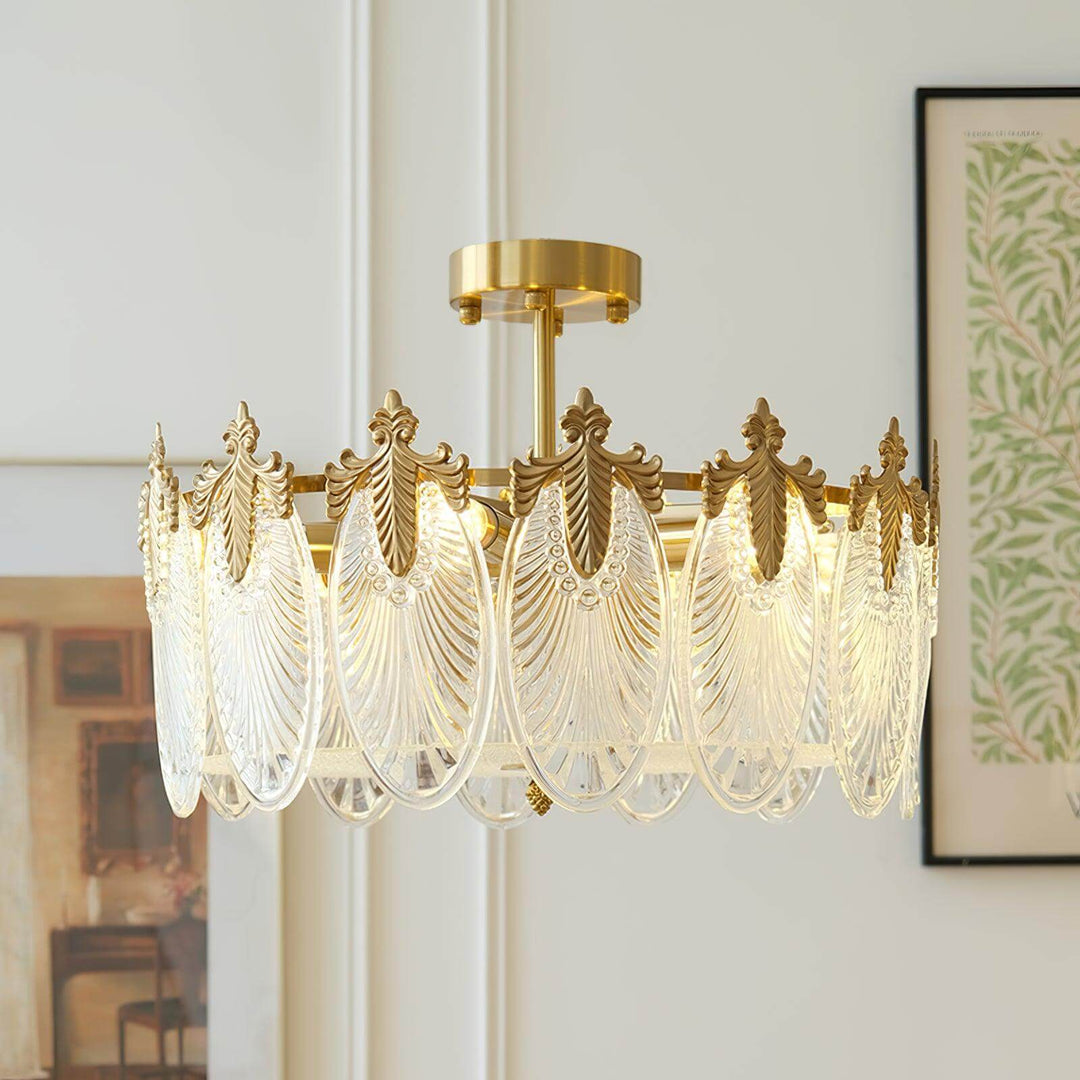Lustre rond en verre avec motif décoratif