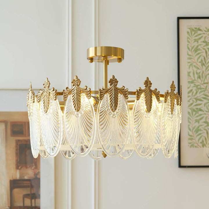 Lustre rond en verre avec motif décoratif