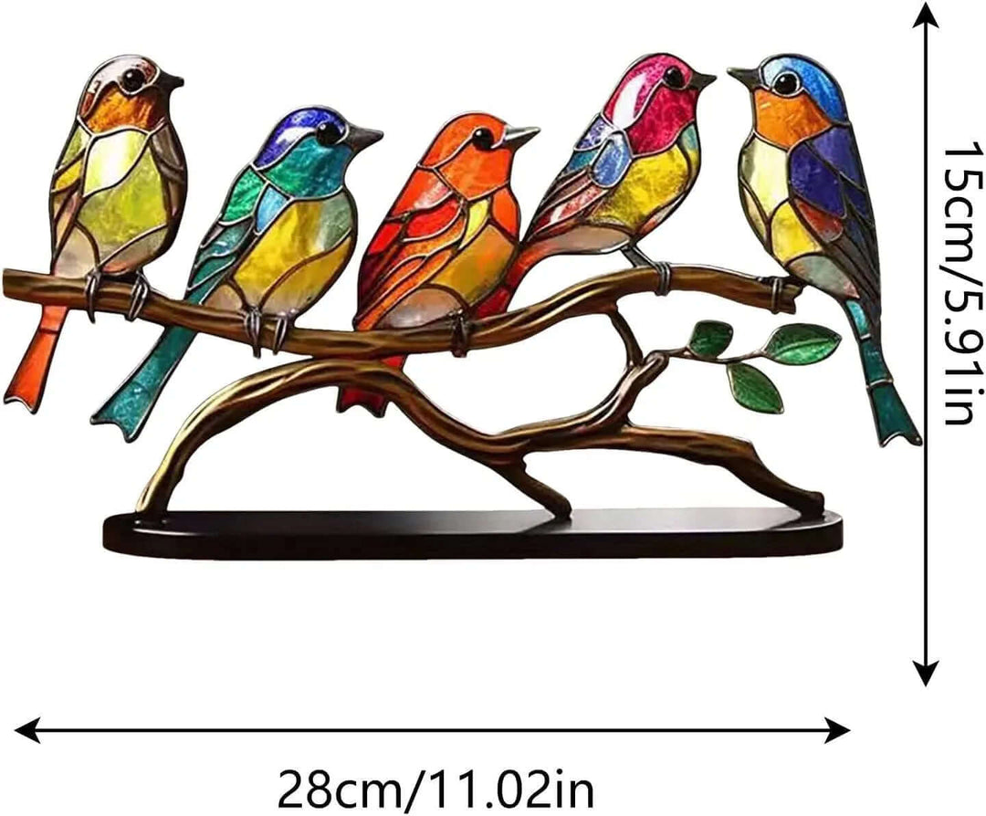 Dekorative Vogel-Skulptur - Bunte Vögel auf Zweig