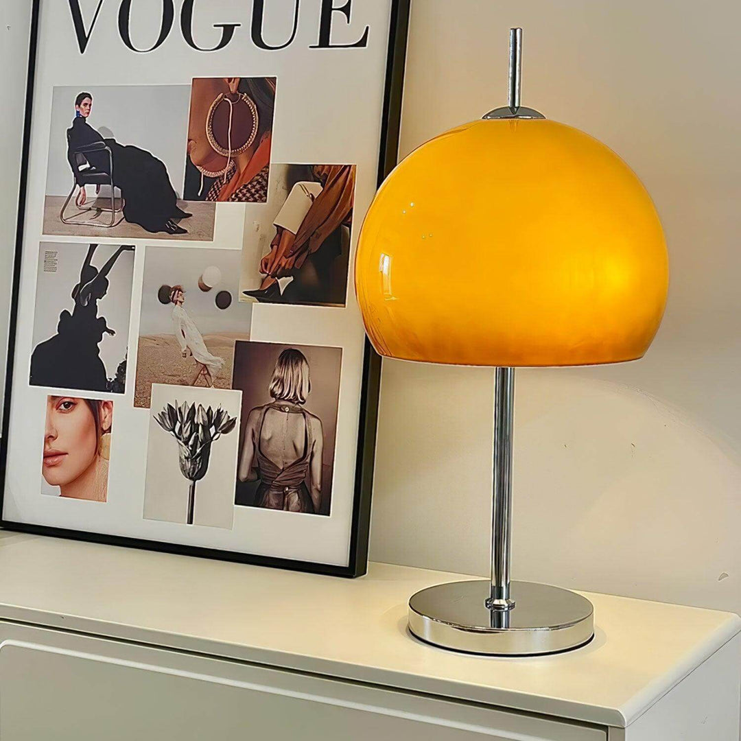 Pilz Design Tischlampe Glas Bernstein