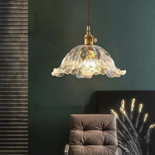 Lampe suspendue dorée en forme de fleur de verre