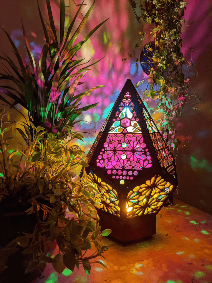 LED Tischlampe Glas-in-Block Design Sternhimmel