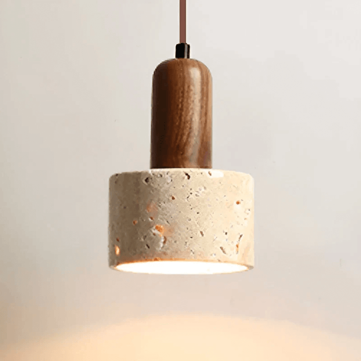 Wabi-Sabi Deckenleuchte Travertin & Holz