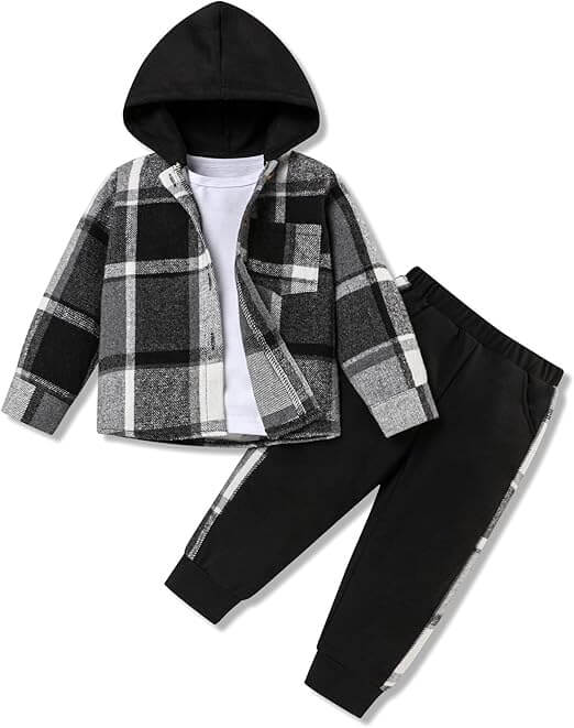 Ensemble 3 pièces pour tout-petit : chemise en flanelle, chemise et pantalon