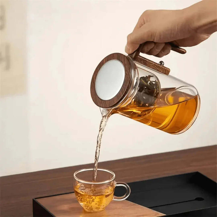 Glas-Teekanne mit Holzgriff - Eleganter Teegenuss