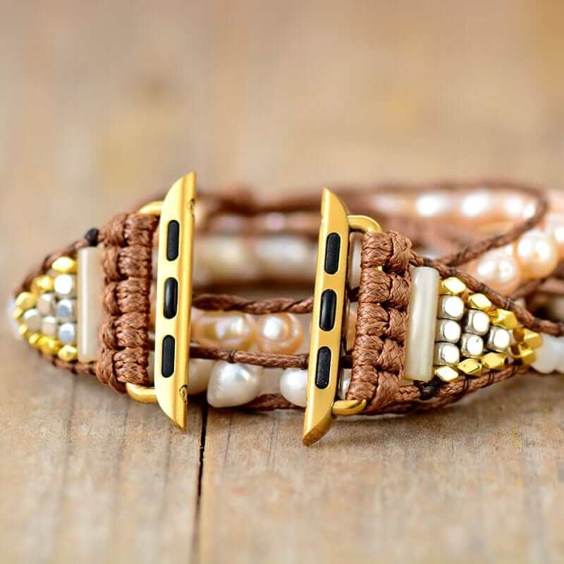 Bracelet enroulé avec perles d'eau douce pour montre connectée