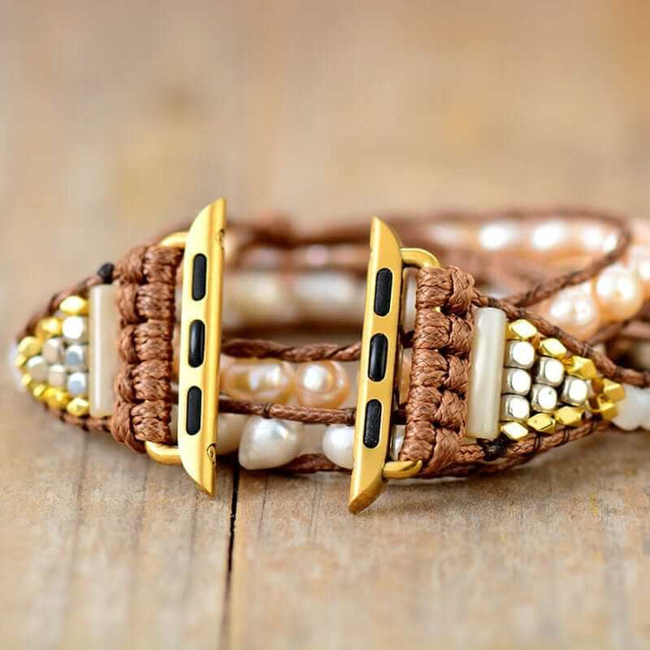 Bracelet enroulé avec perles d'eau douce pour montre connectée