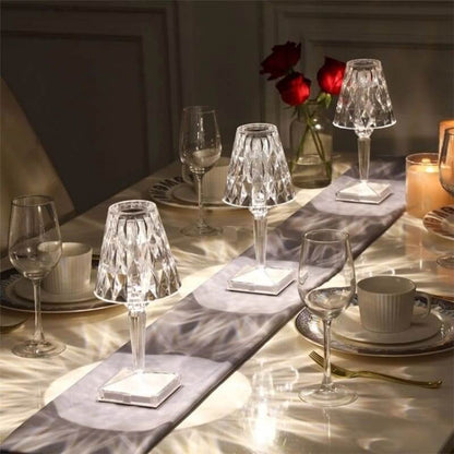 Lampe de table en cristal, dimmable, à piles